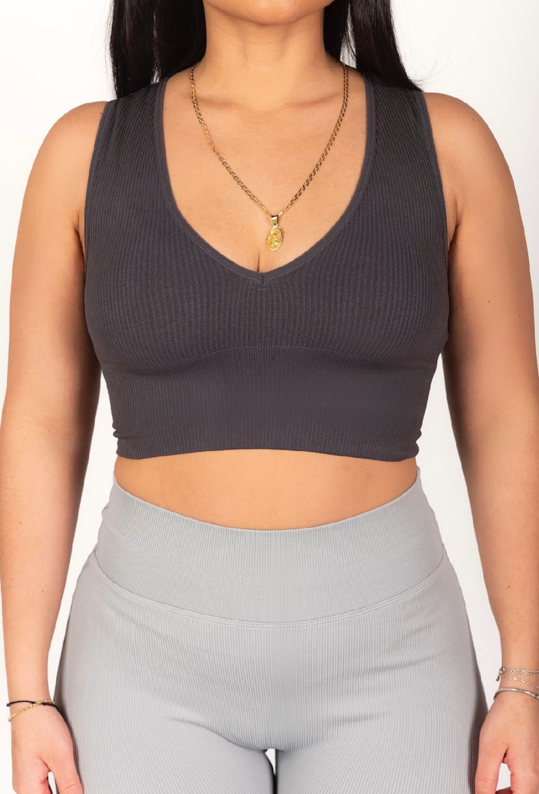Ribbed V-Neck Seamless Compression Tank