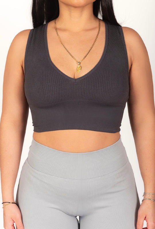 Ribbed V-Neck Seamless Compression Tank