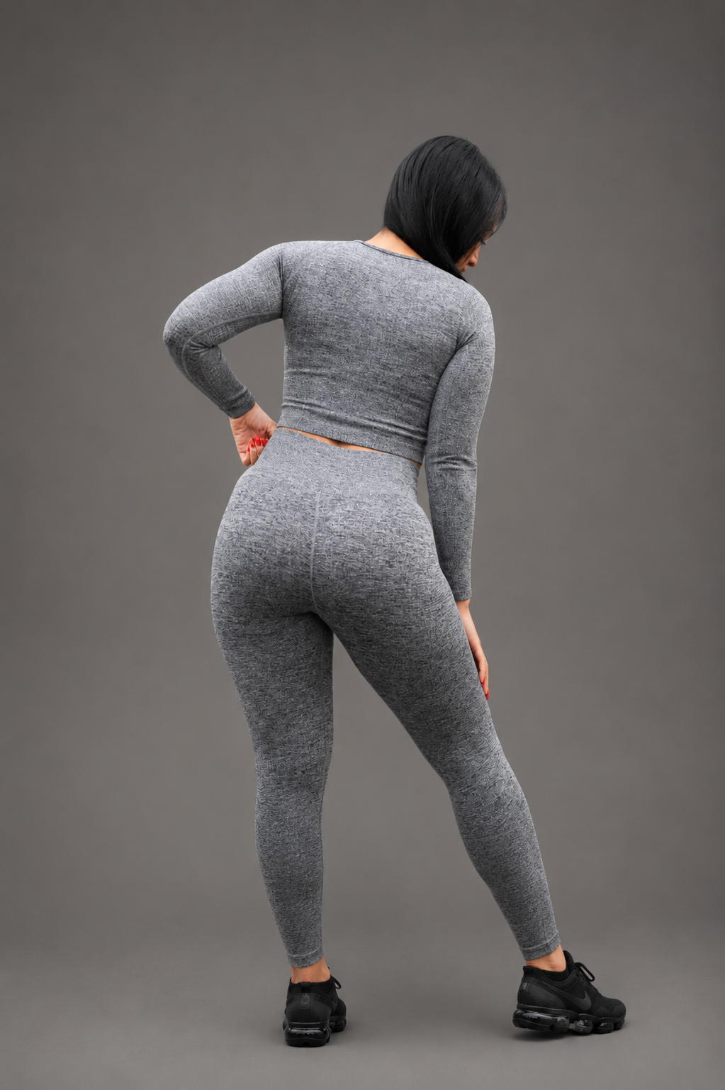 Power Gray Ribbed Seamless Workout Set
