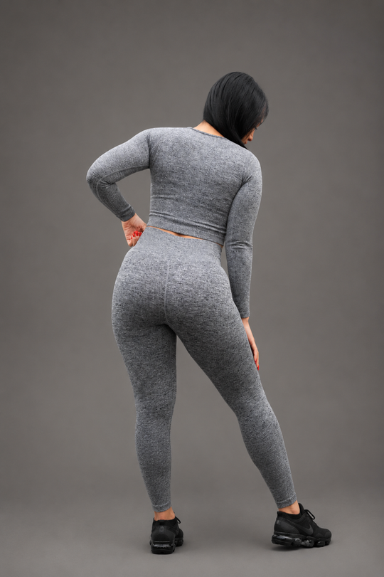 Power Gray Ribbed Seamless Workout Set