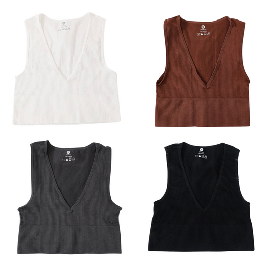 Ribbed V-Neck Seamless Compression Tank