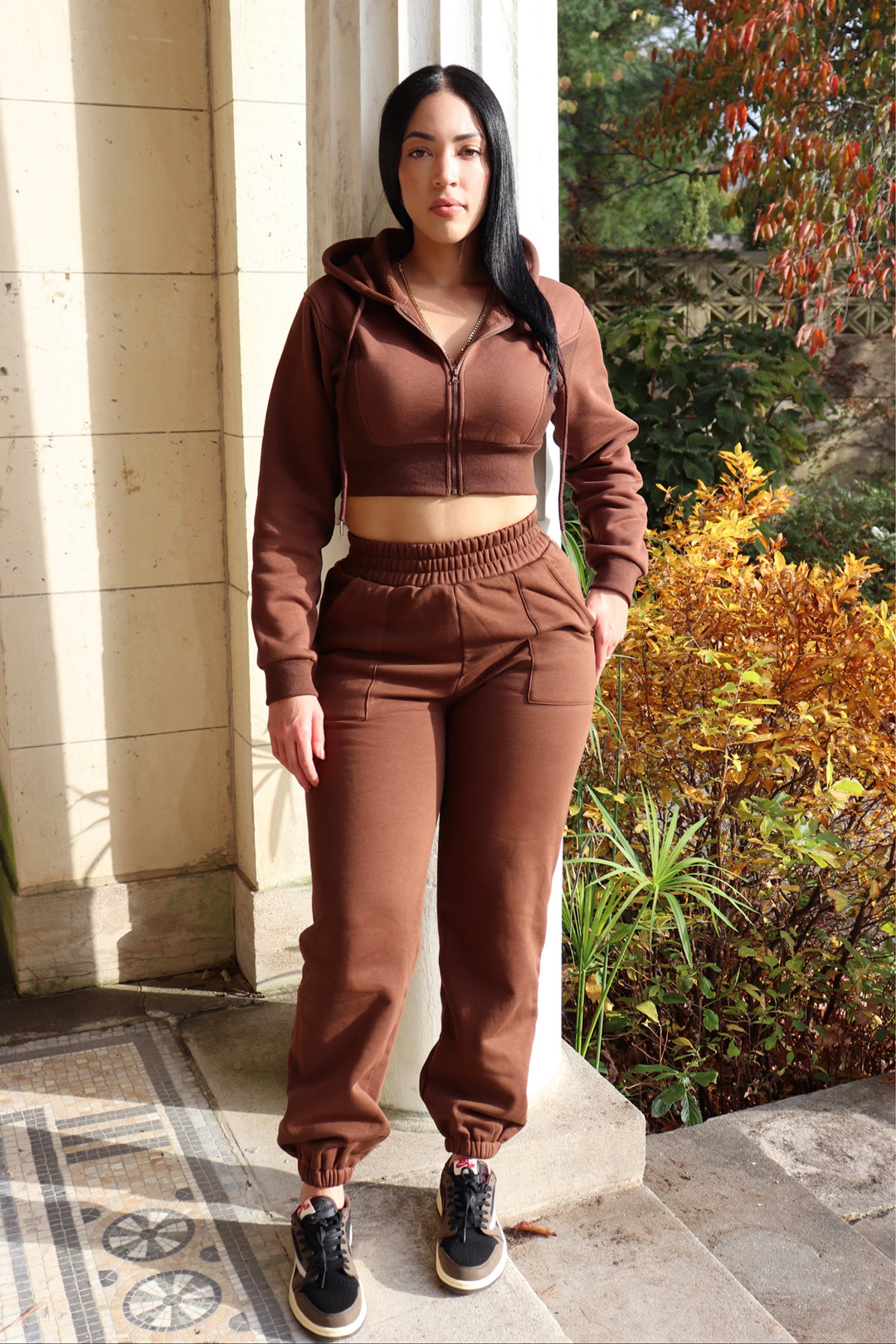 Fleece Lined Sweat Set, Zip-Up Hoodie &amp; Adjustable Waist Sweatpants