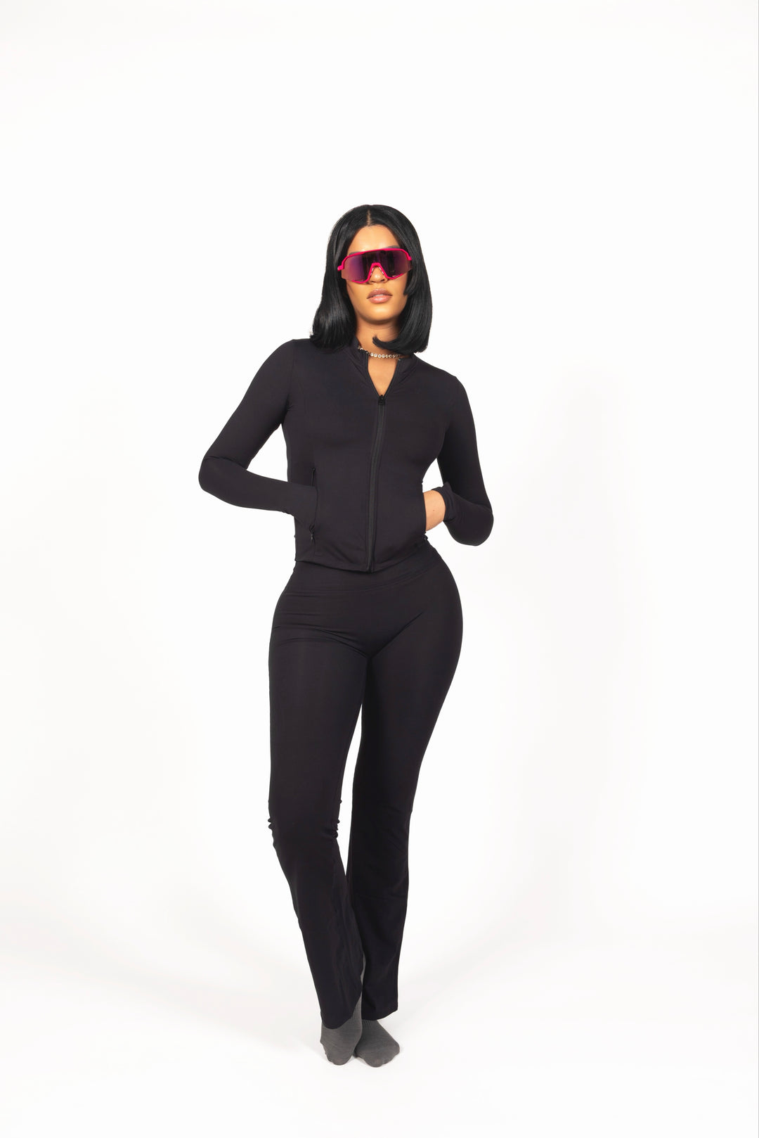 Zipper Top &amp; High-Waist Flare Set
