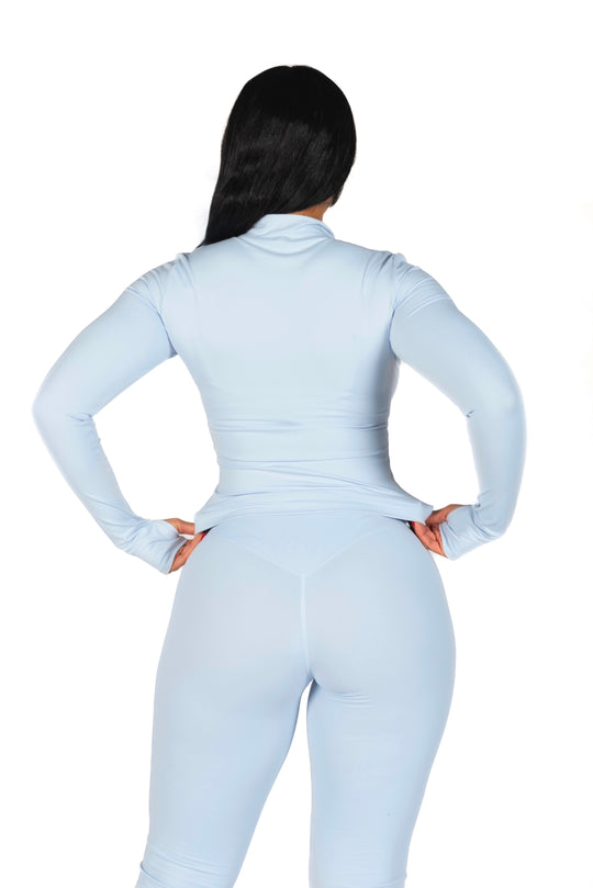 Blue Zipper Top &amp; High-Waist Flare Set