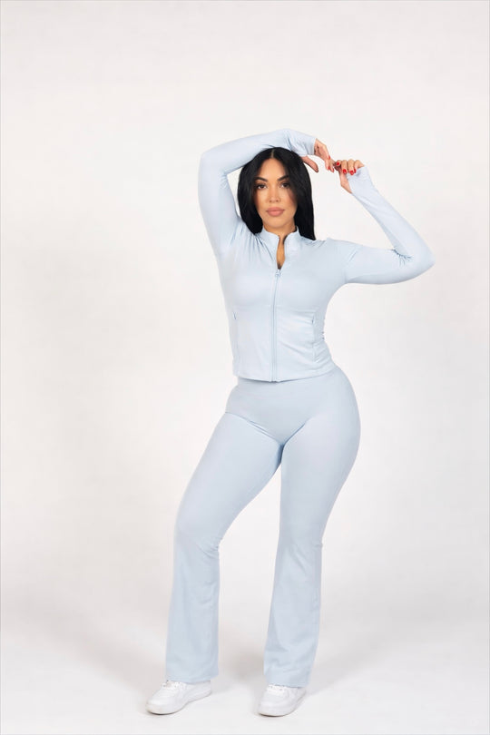 Zipper Top &amp; High-Waist Flare Set
