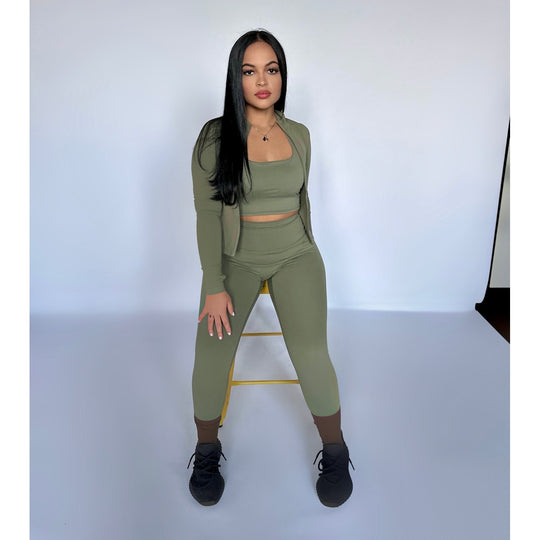Olive Contour Zip-Up Performance Long Sleeve