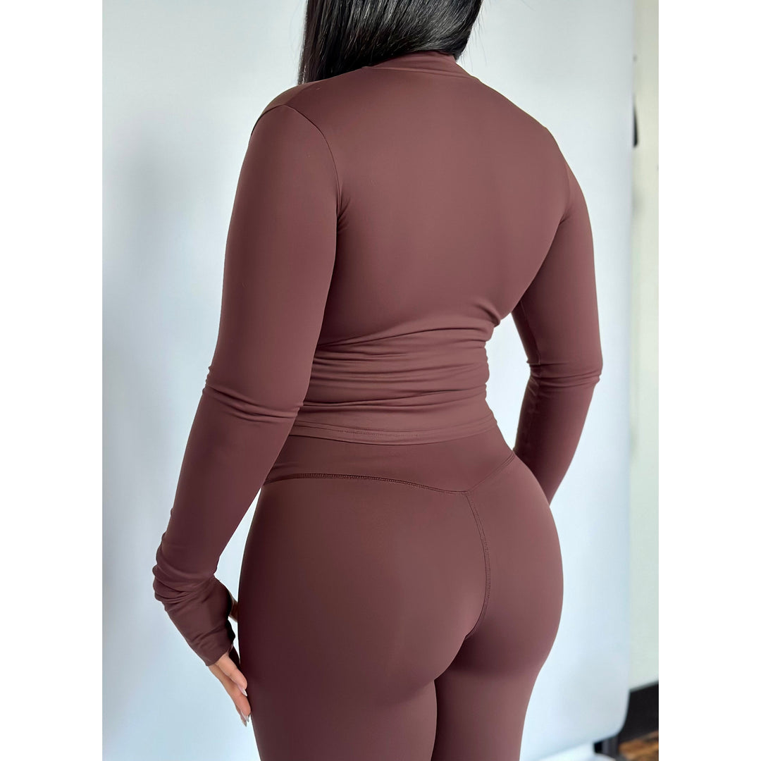 Cocoa Contour Zip-Up Performance Long Sleeve