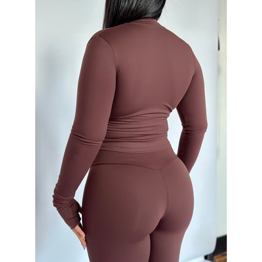 Cocoa Contour Zip-Up Performance Long Sleeve