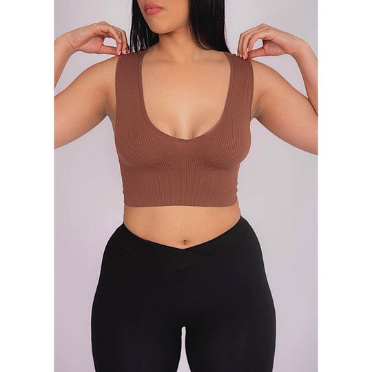 Ribbed V-Neck Seamless Compression Tank
