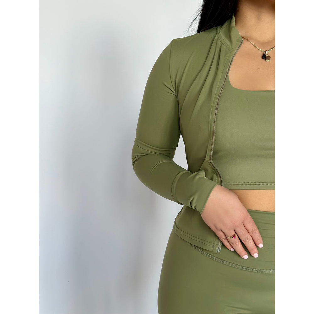 Olive Contour Zip-Up Performance Long Sleeve