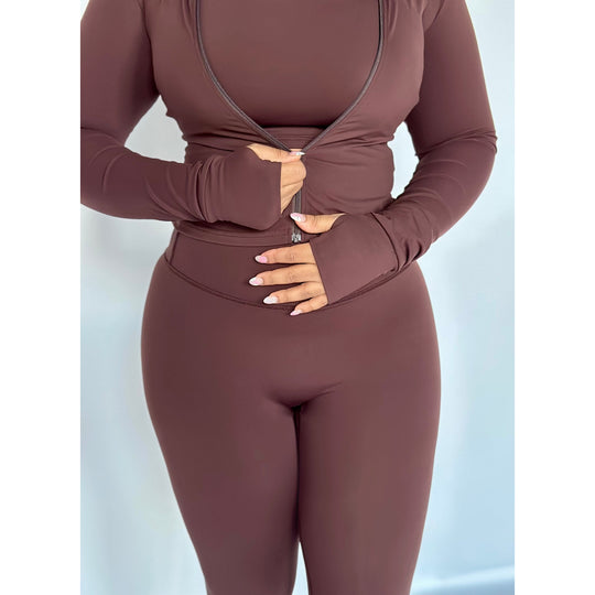 Cocoa Contour Zip-Up Performance Long Sleeve