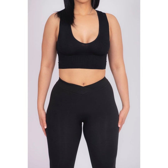 Ribbed V-Neck Seamless Compression Tank