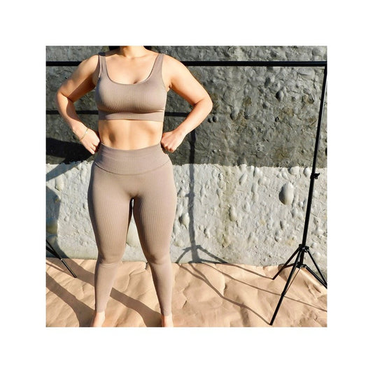 2 Pcs Caramel Ribbed Seamless Gym Set